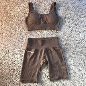 Brown Ribbed Workout Set